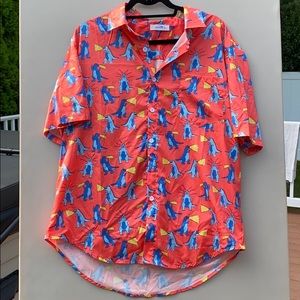 Coral Dragon/Dinosaur Retro Button Down Shirt